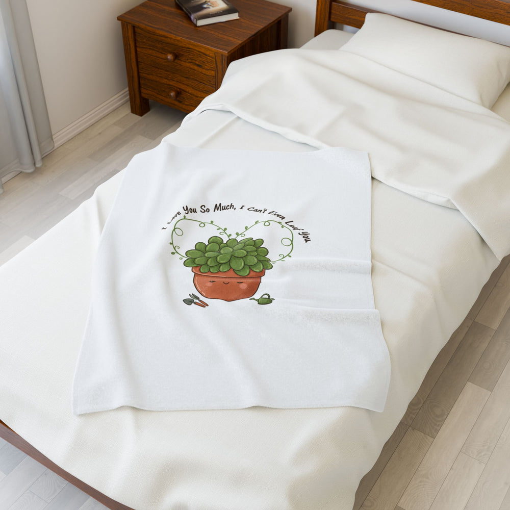 I Love You So Much Leaf Pun Velveteen Blanket | Plant Parent Humor, Sage Cream