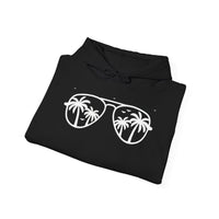 Gildan 18500 | Unisex "Island Reflections" Aviator Sunglasses Hoodie – Tropical Palm Tree Graphic – Premium Coastal Fleece Pullover
