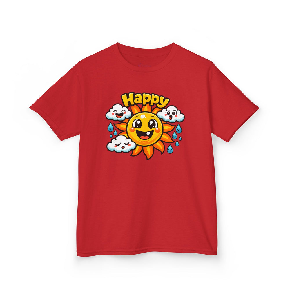Gildan 5000B | Kids' Happy Sun & Smiling Clouds Graphic Tee – Vibrant Summer Mood T-Shirt