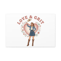 Love & Grit Canvas, Western Valentine Cowgirl Heart Poster | Cowboy Valentine