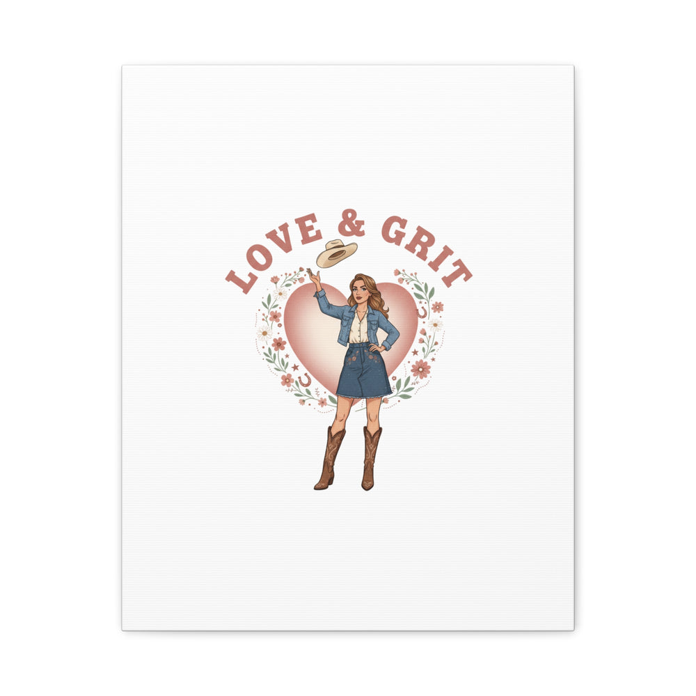 Love & Grit Canvas, Western Valentine Cowgirl Heart Poster | Cowboy Valentine