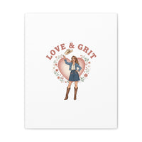 Love & Grit Canvas, Western Valentine Cowgirl Heart Poster | Cowboy Valentine