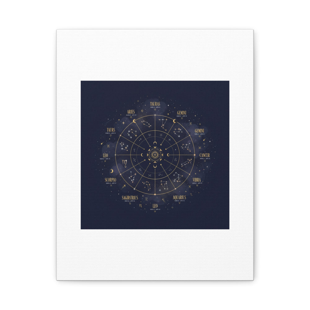 Gold Zodiac Wheel Canvas | Astrology Constellation Art, Cosmic Wall Print