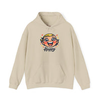 Gildan 18500 | Retro Joy Unisex Heavy Blend™ Hooded Sweatshirt – "Happy" Edition | Happy Face Kawaii Hoodie | bold cartoon, thick outline