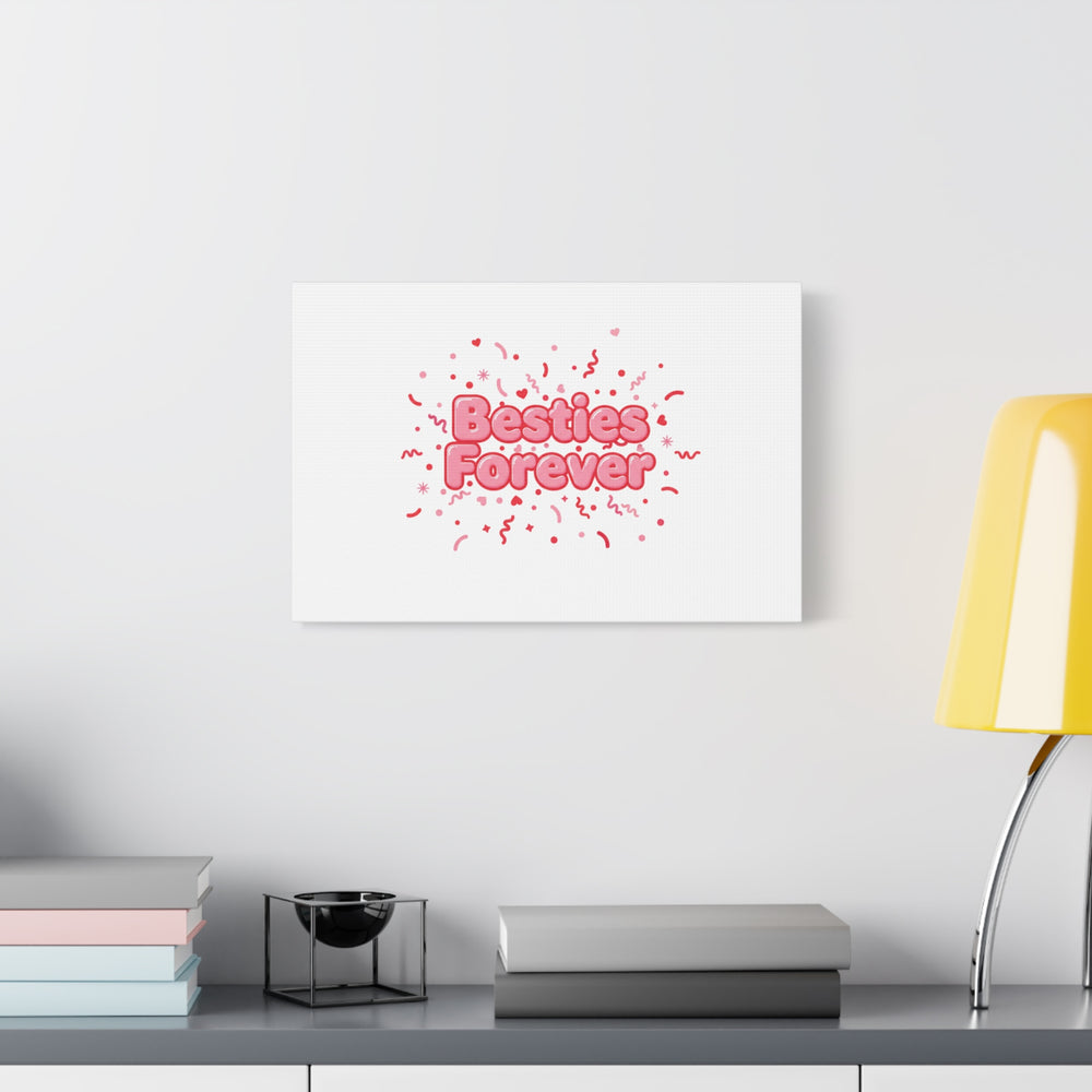 Besties Forever Canvas | Galentine’s Friendship Wall Art, Pink Confetti
