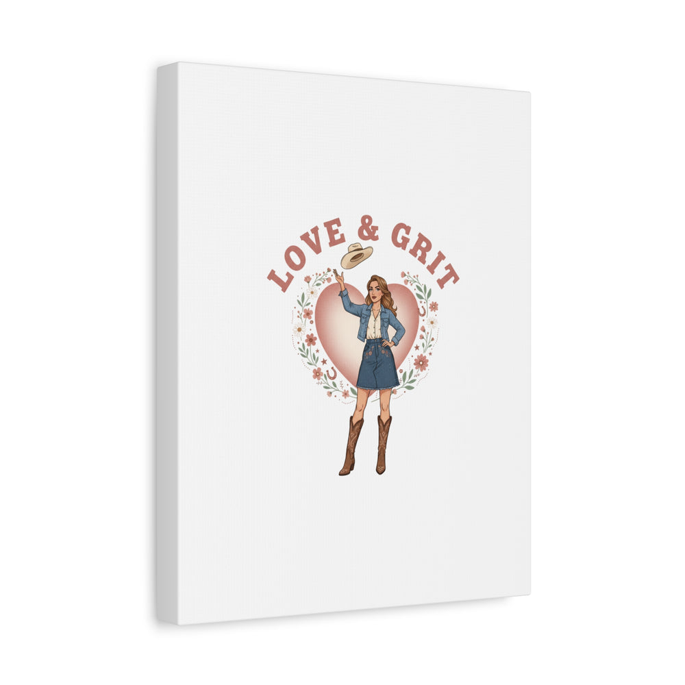 Love & Grit Canvas, Western Valentine Cowgirl Heart Poster | Cowboy Valentine
