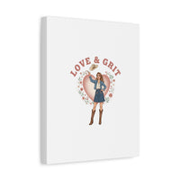 Love & Grit Canvas, Western Valentine Cowgirl Heart Poster | Cowboy Valentine
