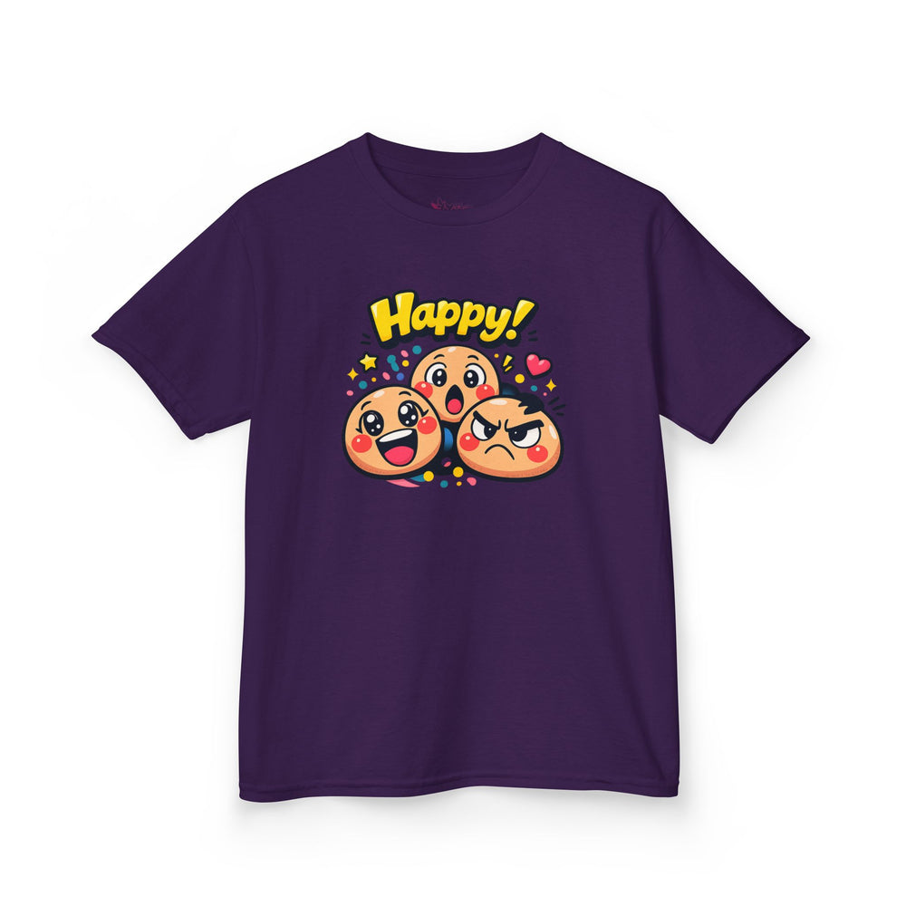 Gildan 5000B | Kids' "Happy Trio" Emoji Graphic Tee – Fun & Expressive Summer Shirt | "Happy!" Vibes Youth T-Shirt – Soft Cotton Tee for Active Kids | Vibrant Emoji Squad Kids' Tee – Comfortable Daily...