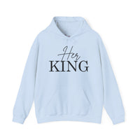 Matching "Her King" Unisex Hoodies – Modern Couple’s Typography Pullovers – Premium Fleece Anniversary & Valentine’s Sweatshirts