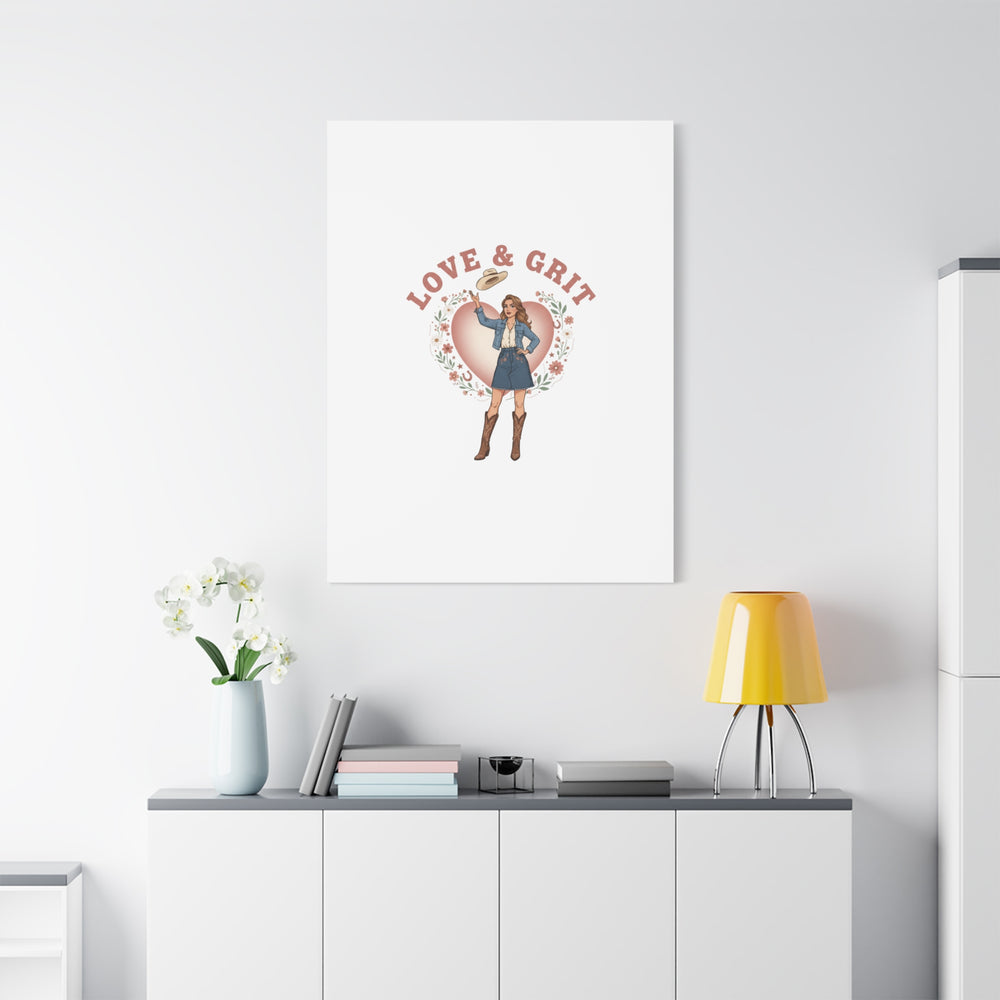 Love & Grit Canvas, Western Valentine Cowgirl Heart Poster | Cowboy Valentine