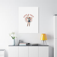 Love & Grit Canvas, Western Valentine Cowgirl Heart Poster | Cowboy Valentine