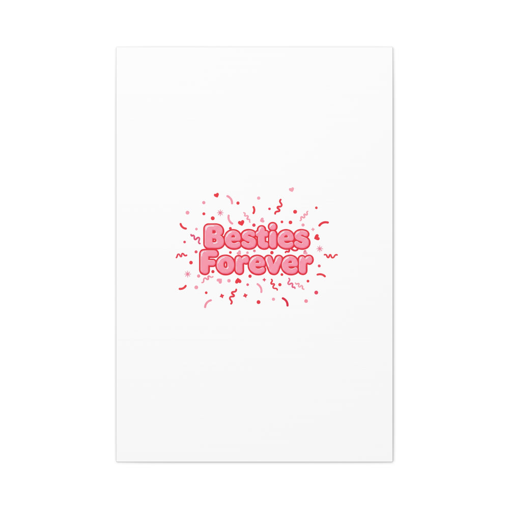 Besties Forever Canvas | Galentine’s Friendship Wall Art, Pink Confetti