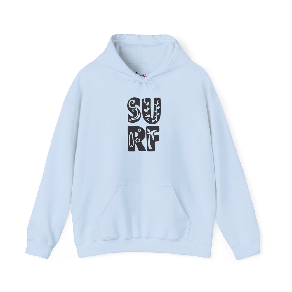 Gildan 18500 | Unisex "SURF" Graphic Hoodie – Retro Typography Design – Premium Soft Fleece Coastal Pullover