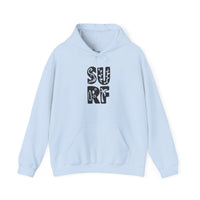 Gildan 18500 | Unisex "SURF" Graphic Hoodie – Retro Typography Design – Premium Soft Fleece Coastal Pullover