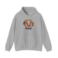Gildan 18500 | Retro Joy Unisex Heavy Blend™ Hooded Sweatshirt – "Happy" Edition | Happy Face Kawaii Hoodie | bold cartoon, thick outline
