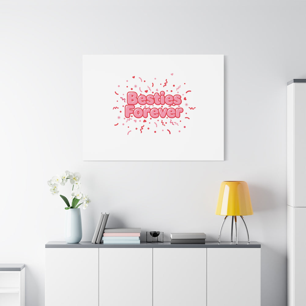 Besties Forever Canvas | Galentine’s Friendship Wall Art, Pink Confetti