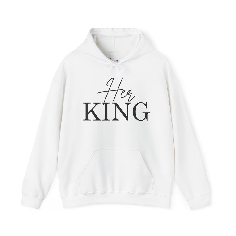 Matching "Her King" Unisex Hoodies – Modern Couple’s Typography Pullovers – Premium Fleece Anniversary & Valentine’s Sweatshirts