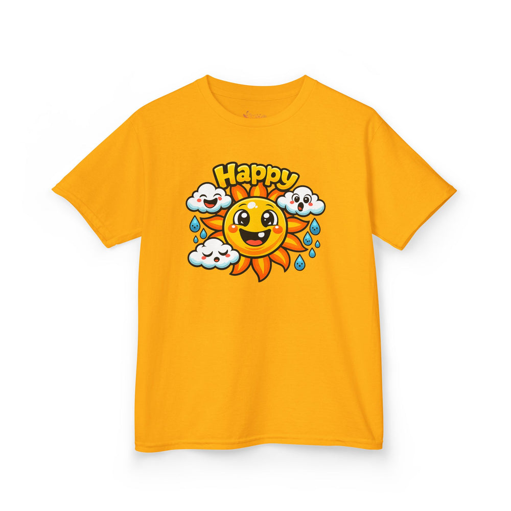 Gildan 5000B | Kids' Happy Sun & Smiling Clouds Graphic Tee – Vibrant Summer Mood T-Shirt
