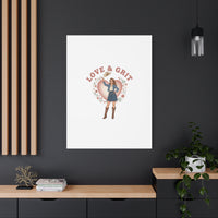 Love & Grit Canvas, Western Valentine Cowgirl Heart Poster | Cowboy Valentine