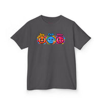 Gildan 5000B | Kids' "Joy, Chill, Vibe" Trio Graphic Tee | Kids Tee — Joy Chill Vibe Emoji Trio Graphic T-Shirt