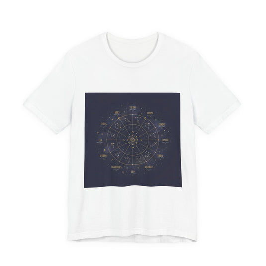 Zodiac Wheel Constellation Tee | Astrology Chart, Gold Foil Cosmic Design