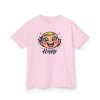 Gildan 5000B | "Happy" Tee: Kids' Retro Cartoon Happy Face T-Shirt – Soft & Vibrant | Toddler & Youth "Happy" Graphic Tee – Cute Character Design | Super Happy Kids’ Cotton T-Shirt – Comfortable...