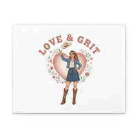 Love & Grit Canvas, Western Valentine Cowgirl Heart Poster | Cowboy Valentine