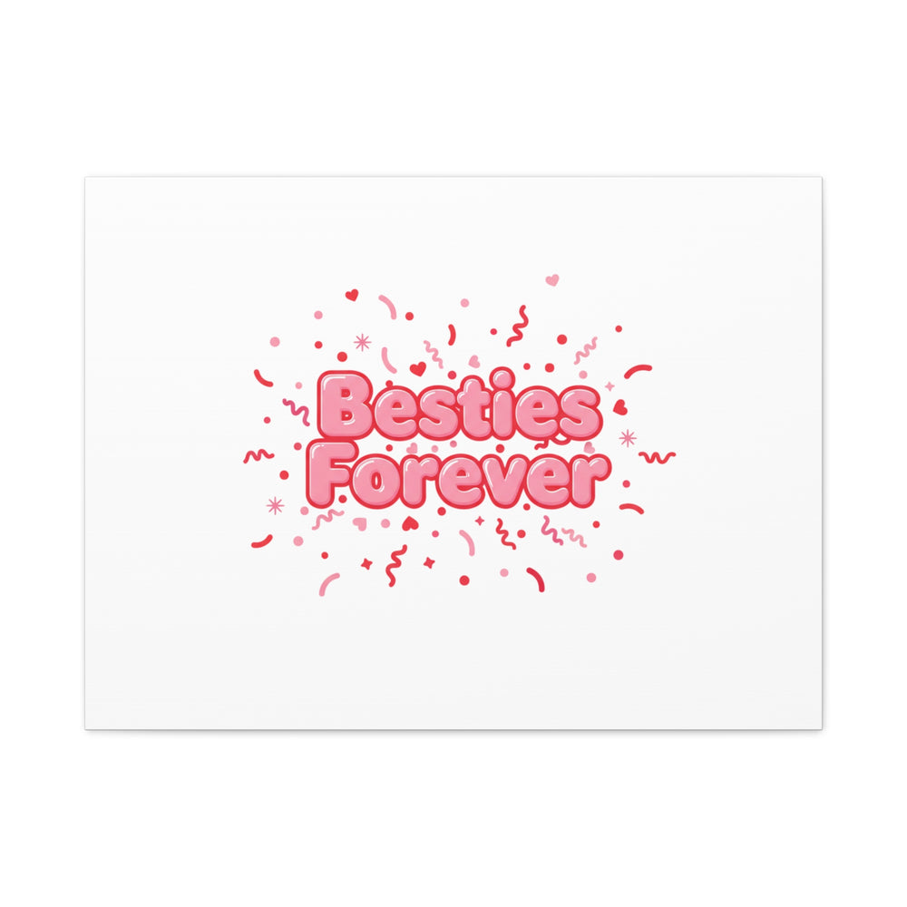 Besties Forever Canvas | Galentine’s Friendship Wall Art, Pink Confetti