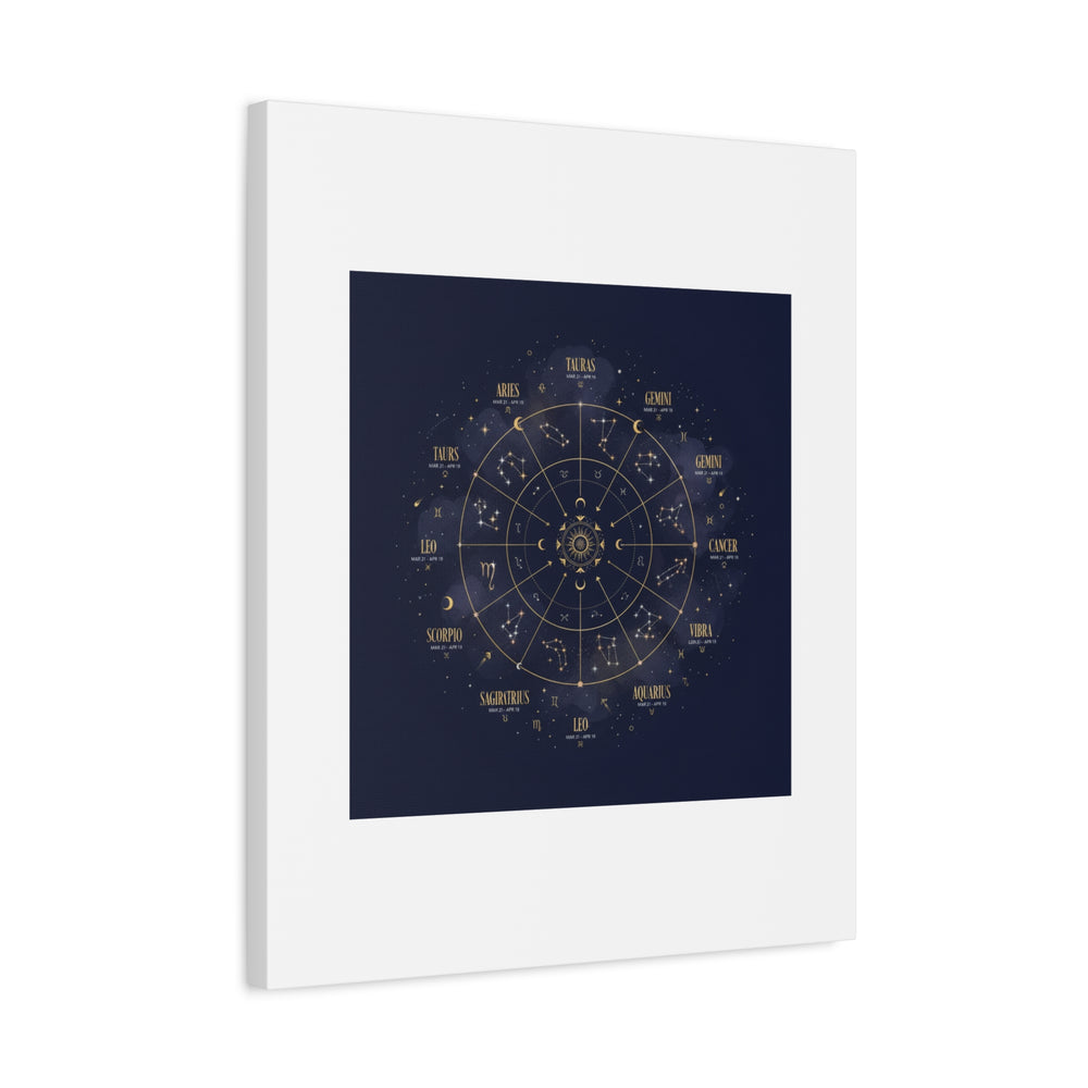 Gold Zodiac Wheel Canvas | Astrology Constellation Art, Cosmic Wall Print