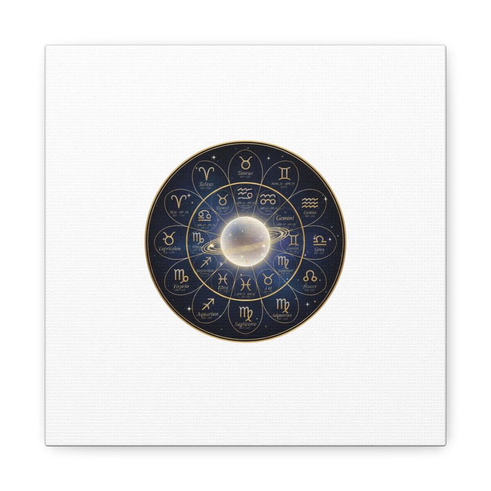 Zodiac Constellation Wheel Canvas, Astrology Art Print | Gold Foil Galaxy