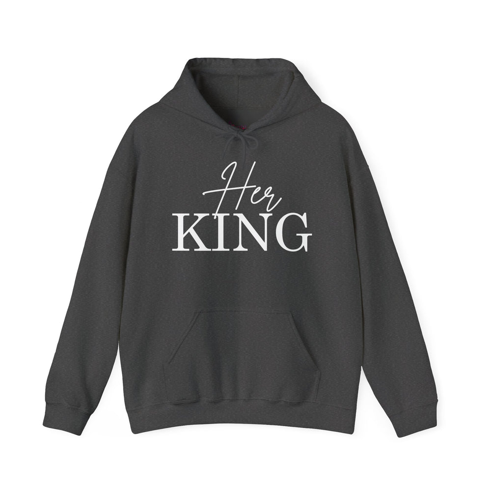 Matching "Her King" Unisex Hoodies – Modern Couple’s Typography Pullovers – Premium Fleece Anniversary & Valentine’s Sweatshirts
