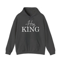 Matching "Her King" Unisex Hoodies – Modern Couple’s Typography Pullovers – Premium Fleece Anniversary & Valentine’s Sweatshirts