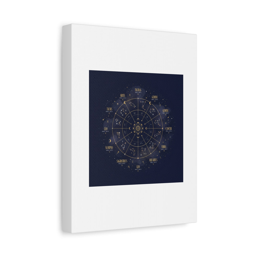Gold Zodiac Wheel Canvas | Astrology Constellation Art, Cosmic Wall Print