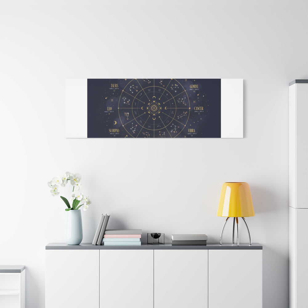 Gold Zodiac Wheel Canvas | Astrology Constellation Art, Cosmic Wall Print
