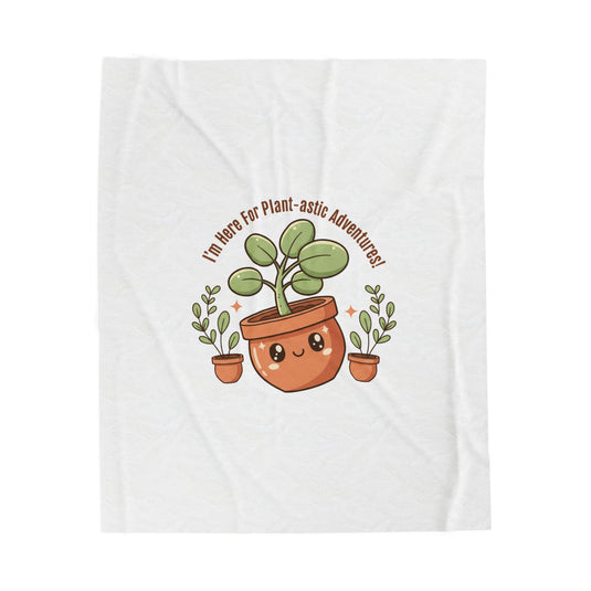 Plant-astic Adventure Plush Blanket | Plant Parent Humor, Sage Cream