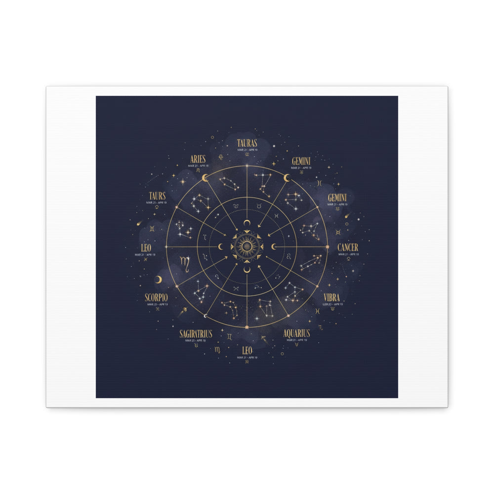 Gold Zodiac Wheel Canvas | Astrology Constellation Art, Cosmic Wall Print