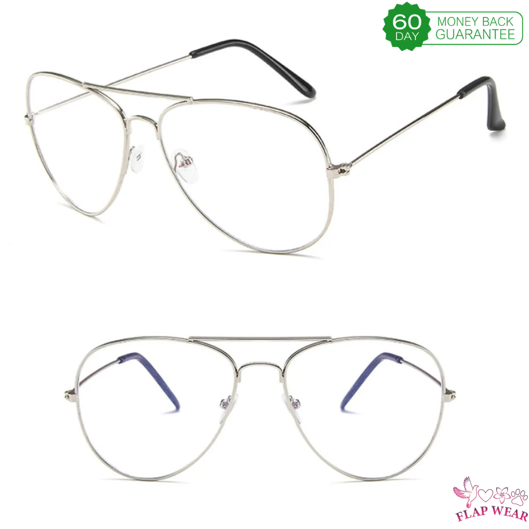 Classic Metal Aviator Blue Light Blocking Glasses - Retro Double Bridge Clear Lens Eyeglasses