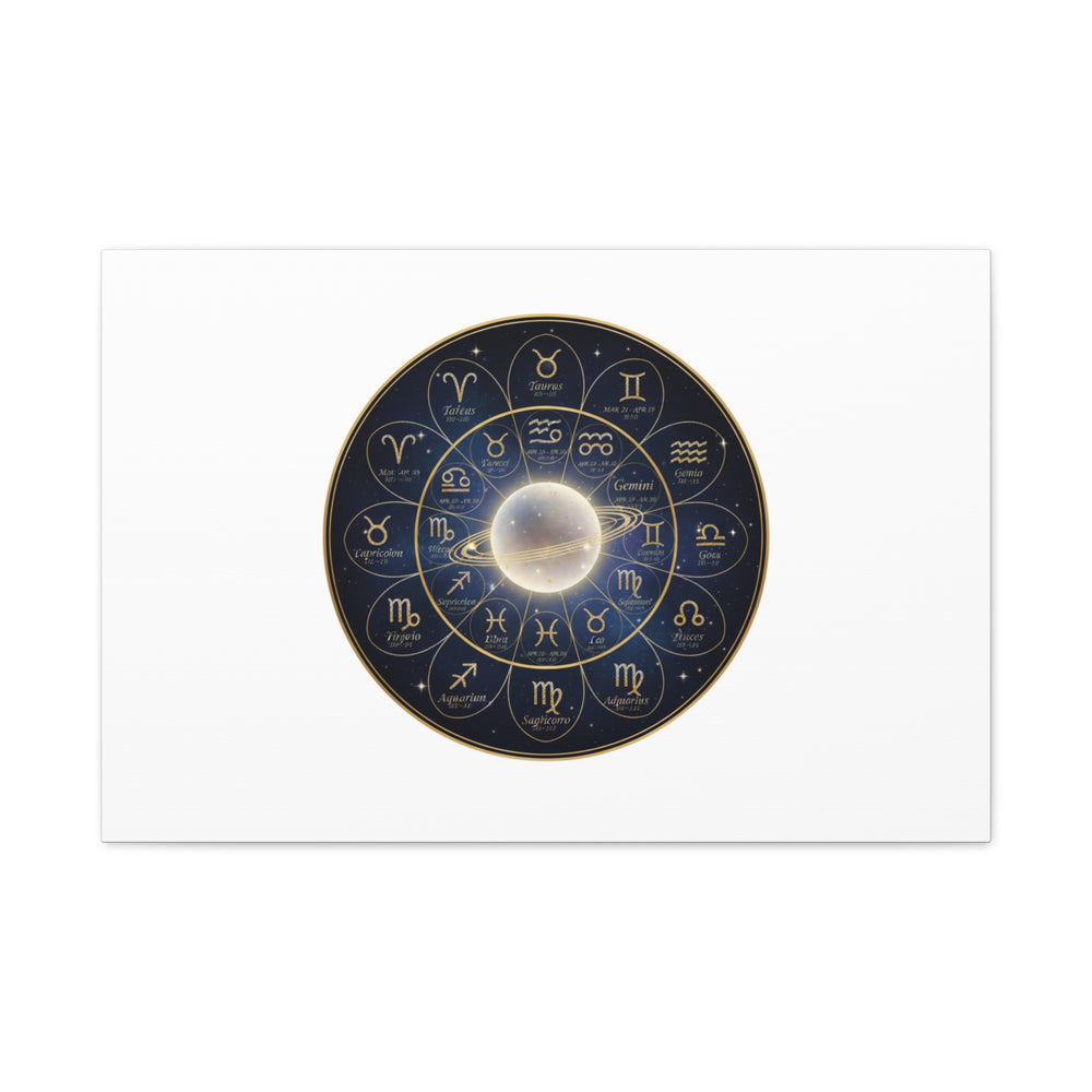 Zodiac Constellation Wheel Canvas, Astrology Art Print | Gold Foil Galaxy