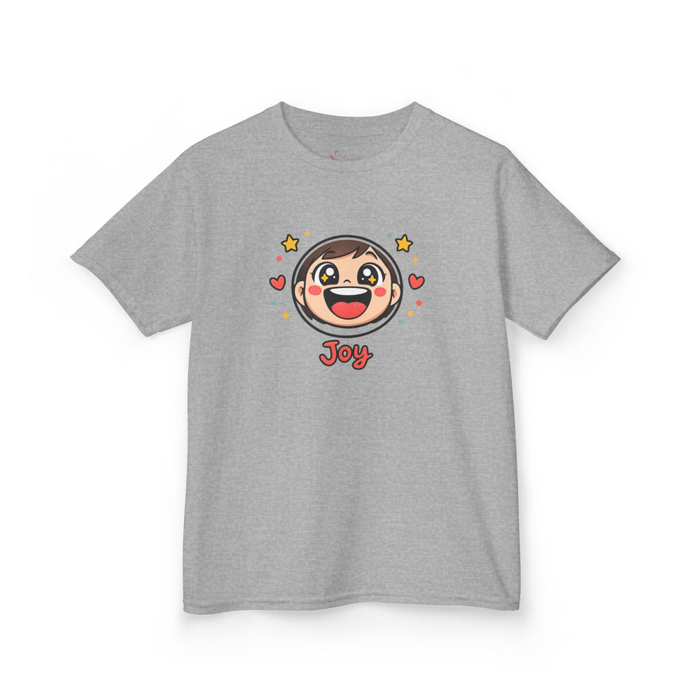 Gildan 5000B | "Joy" Sparkle Character Kids' Tee | Fun & Comfortable Youth T-Shirt | Kids T‑Shirt — Cute Smiling Character "Joy" Graphic