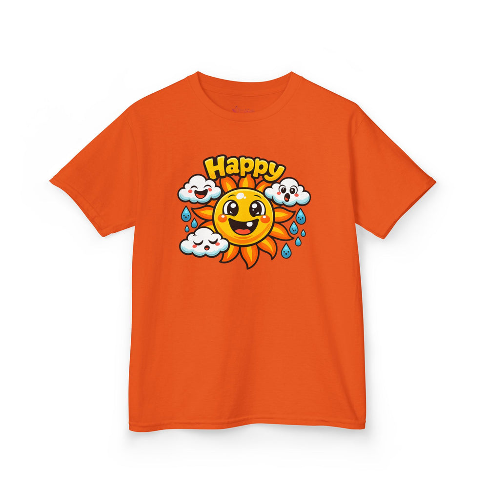 Gildan 5000B | Kids' Happy Sun & Smiling Clouds Graphic Tee – Vibrant Summer Mood T-Shirt
