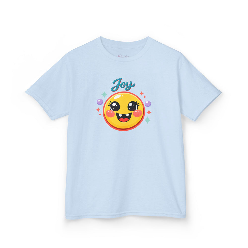 Gildan 5000B | Kids’ "Joy" Smiley Face Tee – Vibrant Graphic Cotton T-Shirt | Joyful Smiley Kids’ T-Shirt – Unisex Summer Apparel | Joy Graphic Tee for Kids – Soft Summer Cotton T-Shirt