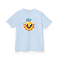 Gildan 5000B | Kids’ "Joy" Smiley Face Tee – Vibrant Graphic Cotton T-Shirt | Joyful Smiley Kids’ T-Shirt – Unisex Summer Apparel | Joy Graphic Tee for Kids – Soft Summer Cotton T-Shirt