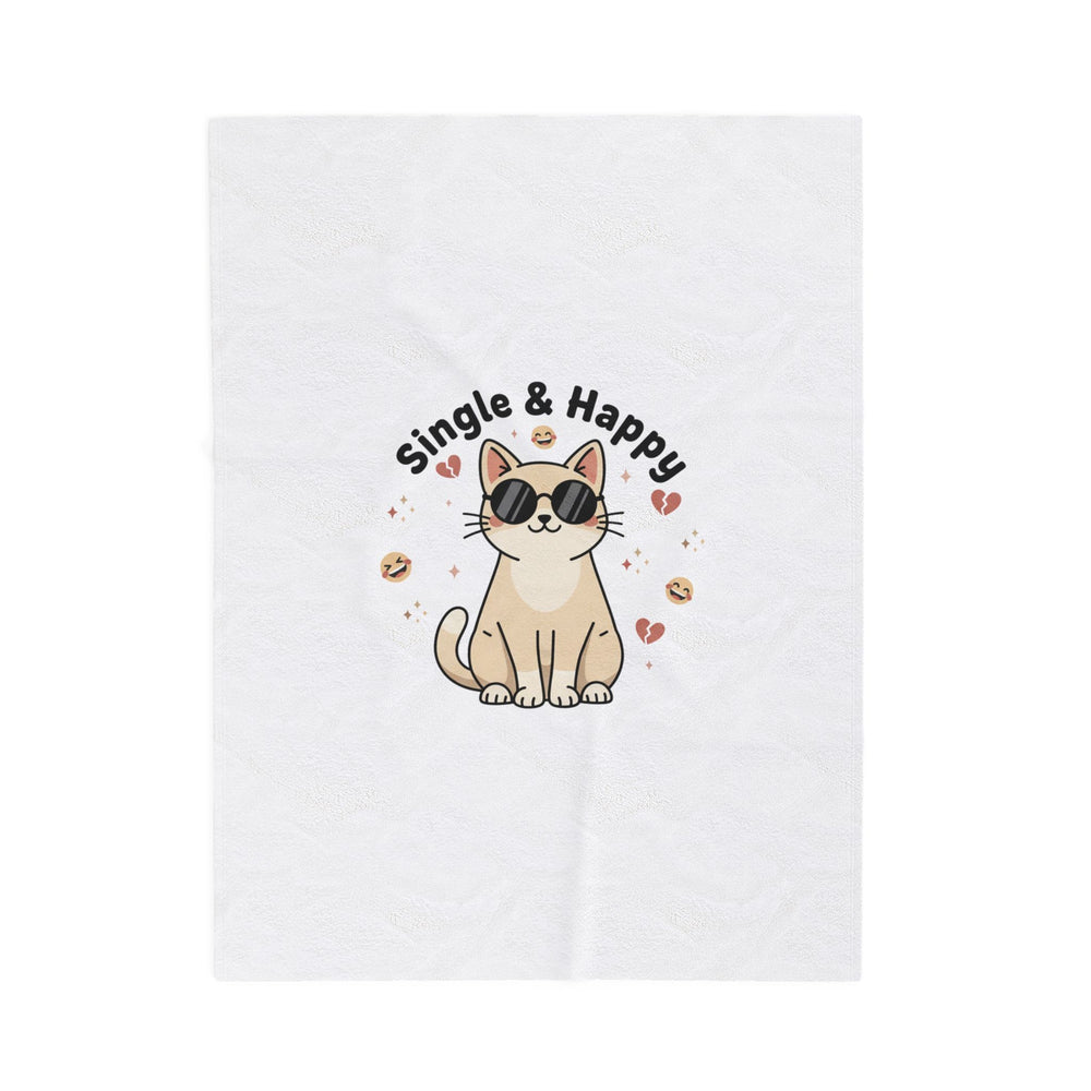 Single & Happy Cat Plush Blanket | Anti Valentine, Funny Single Humor