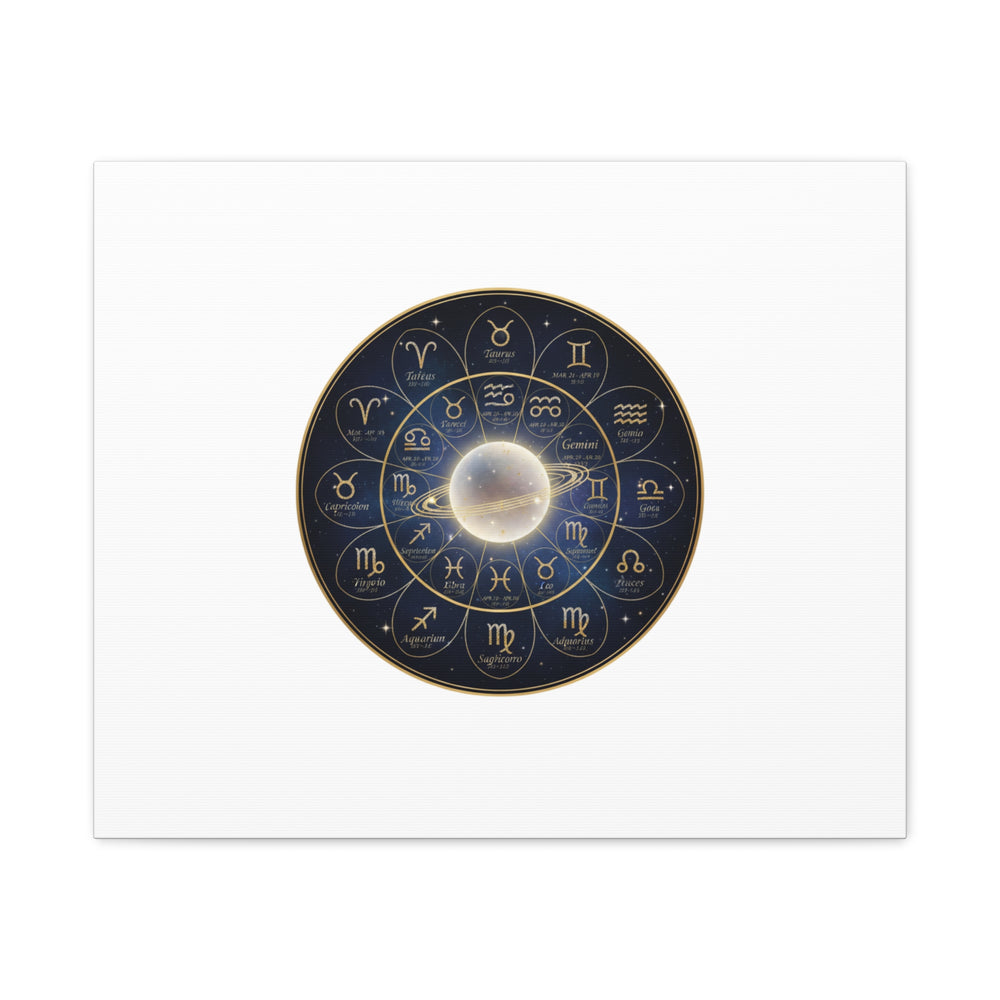 Zodiac Constellation Wheel Canvas, Astrology Art Print | Gold Foil Galaxy
