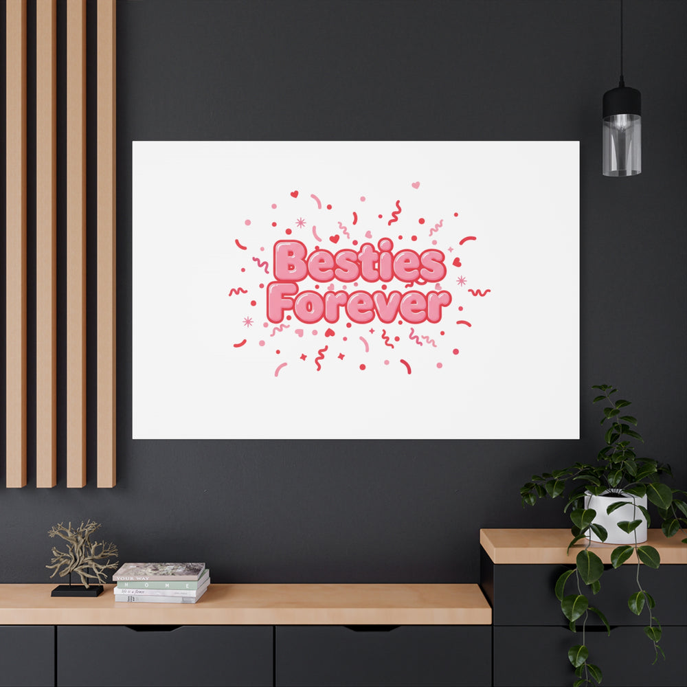 Besties Forever Canvas | Galentine’s Friendship Wall Art, Pink Confetti
