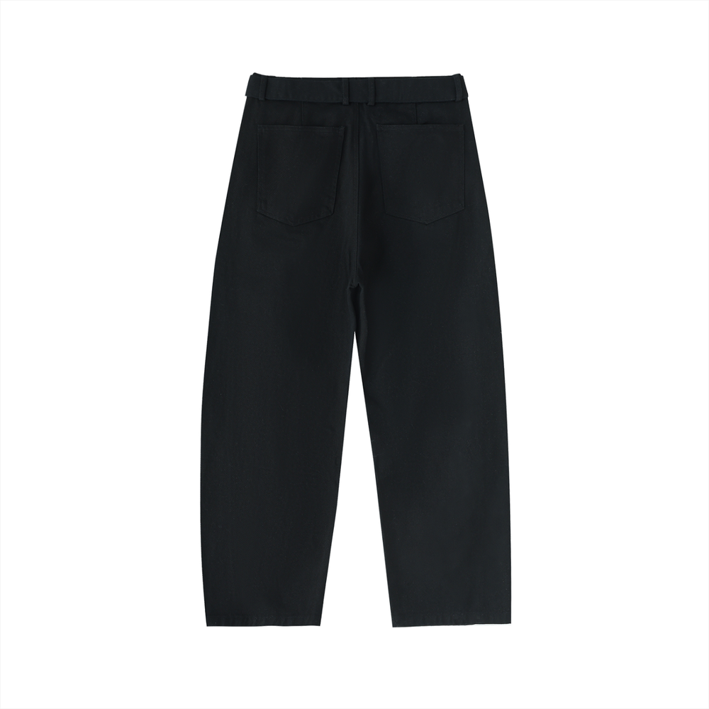 Women Belted Barrel-leg Chino Pants