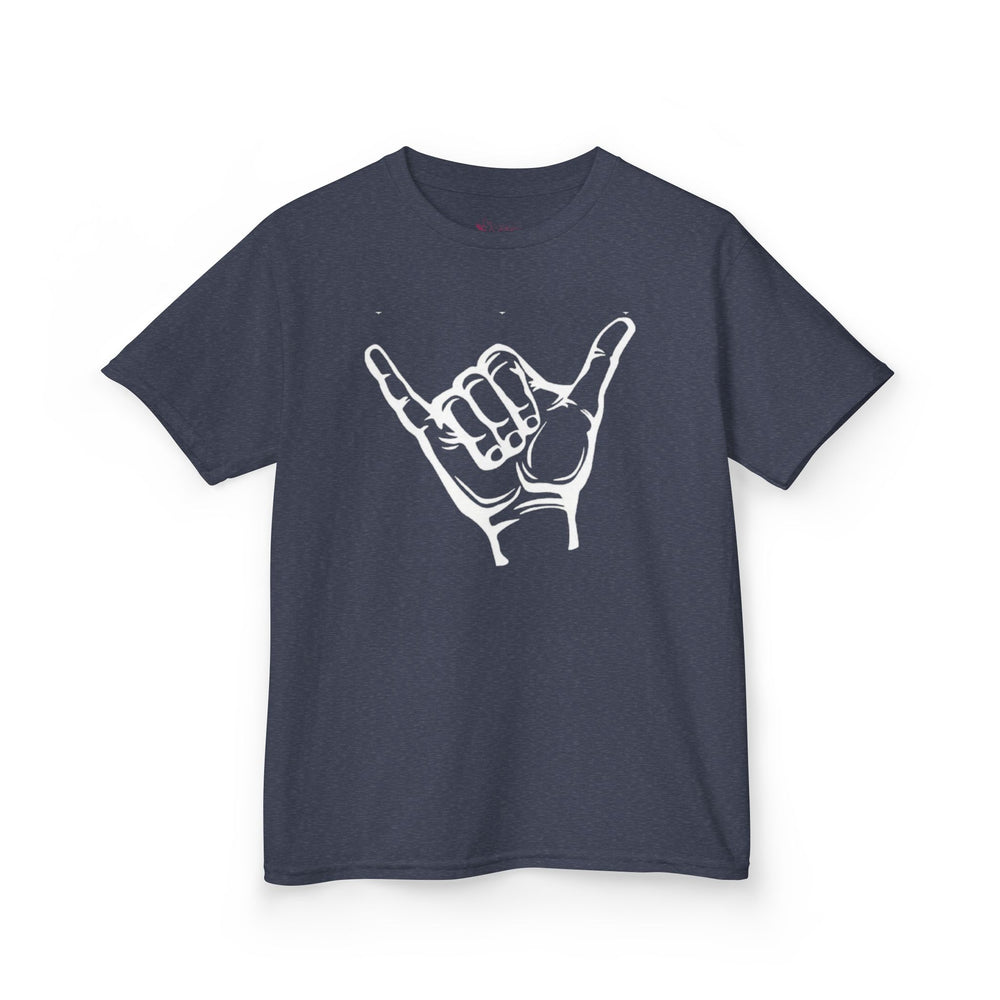 Gildan 5000B | Kids' Shaka Hand "Hang Loose" Graphic Tee – Soft Cotton Youth T-Shirt