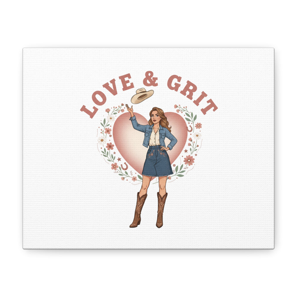 Love & Grit Canvas, Western Valentine Cowgirl Heart Poster | Cowboy Valentine