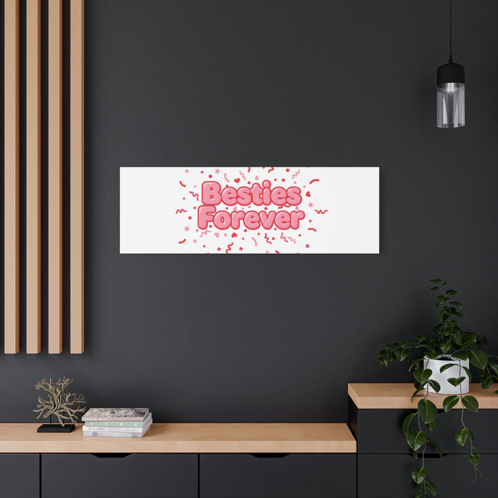 Besties Forever Canvas | Galentine’s Friendship Wall Art, Pink Confetti