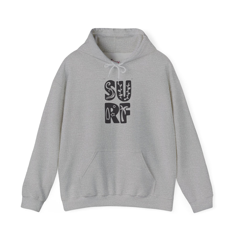 Gildan 18500 | Unisex "SURF" Graphic Hoodie – Retro Typography Design – Premium Soft Fleece Coastal Pullover
